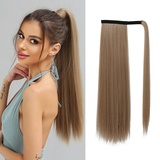 OUFEI Ponytail Extension Dunkelblond Lang Gerade Synthetisch Extensions Zopf Klettverschluss Natural Pferdeschwanz Haarteil für Damen-24Zoll