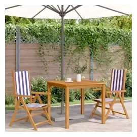 vidaXL Gartenstühle 2 Stk. Blau und Weiß Massivholz Akazie & Stoff