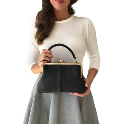 Taschenkinder Handtasche Damen Handtasche Leder „Kleine Olive“, Umhängetasche, Vintage Stil., Echtleder schwarz