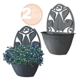 GarPet 2x Blumentopf Wand Blumentopf Wandmontage Wandblumentopf Wandvasen für Pflanzen Pflanzen Wandhalterung Wandtopf Außenbereich 32 cm Anthrazit Rattan