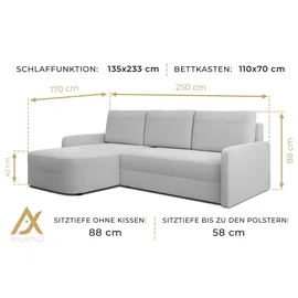 ax living Eckcouch mit Schlaffunktion 250 cm Beige