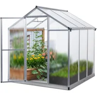 Gegaden Gewächshaus Aluminium für den Garten |Mit 8 cm dickeres Fundament| 182*190*195 cm | Vielseitig nutzbar als Treibhaus Gartenhaus winterfest Aufzucht Tomatenhaus Frühbeet und Pflanzenhaus silber