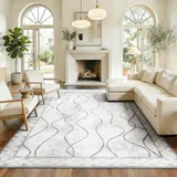 Famibay Waschbarer Beige Grau Teppich Wohnzimmer 160x230 Wohnzimmerteppich Kurzflor Weich Teppich Schlafzimmer Modern rutschfest Teppiche für Esszimmer Küche Büro