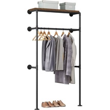 Woltu industrielle Kleiderstange Wand,Garderobe für begehbaren Kleiderschrank,Kleiderständer mit Regal,für Schlafzimmer Ankleidezimmer