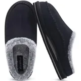 KuaiLu Herren Kuschelschuhe aus Plüsch mit offenem Rücken Herren Memory-Schaum Clog Hausschuhe Bequeme handgemachte Stitch Microsuede Slip-On Hausschuhe mit stützend Indoor Outdoor Schwarz Größe 47 - 47 EU