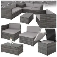 tectake Loungeset Rattan Gartenmöbel Pisa - abnehmbare Kissen, (outdoor rattan furniture Pisa, 7-tlg., in Grad), inklusive Tisch mit abnehmbarer Glasplatte grau