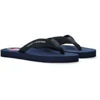 Zehentrenner TOMMY HILFIGER, Damen, Gr. 35, blau, Textil, Schuhe Zehentrenner, Pool Slides, Strandschuh, Sommerschuh mit Zehensteg