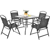 KOMFOTTEU Bistro-Set aus Textilene-Stoff, 5-teiliges Garten-Set, Tisch mit Schirmloch 50 kg, Klappstühle 150 kg, Grau