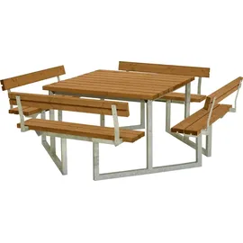 Plus Picknicktisch Twist Stahl-Holz 227 x 227 x 76 cm teak mit 4 Rückenlehnen