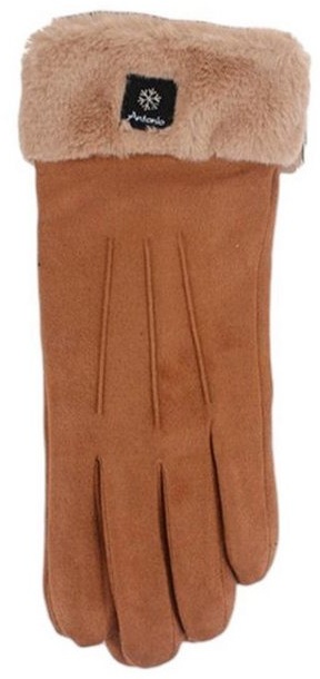 Antonio Lederhandschuhe Winter Damen Handschuhe, Kunstpelz und Streifen (1 Paar, Einzelne Handschuhe) mit Smartphone Touch-Funktion braun