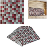 Relaxdays Mosaik Fliesenaufkleber, 10er Set, selbstklebend, Küche & Badezimmer, 23,5x23,5 cm, 3D Klebefliesen, rot/braun