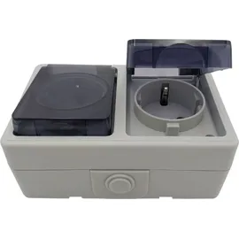 Buri Doppelsteckdose Aufputz IP44 Grau 2 St.