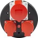 as - Schwabe 3-fach CEE Steckdoseneinsatz für Kabeltrommel, 2 x 230 V und 1 x 400 V, mit Schutzdeckel rot, Außen IP44, Thermoschutzschalter
