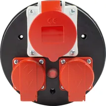 as - Schwabe 3-fach CEE Steckdoseneinsatz für Kabeltrommel, 2 x 230 V und 1 x 400 V, mit Schutzdeckel rot, Außen IP44, Thermoschutzschalter