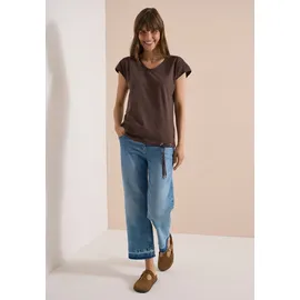 Cecil V-Shirt CECIL, Damen, Gr. M (40), braun (braun cacao), Web, 80% Baumwolle, 20% Polyester, gestreift, comfort fit normal, V-Ausschnitt, normaler Saum, Shirts, mit Cut-Out Detail