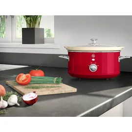 Swan Retro Slow Cooker 3,5L, Antihaft-Keramisches PFOA- und PTFE-freies, Vintage Rot,