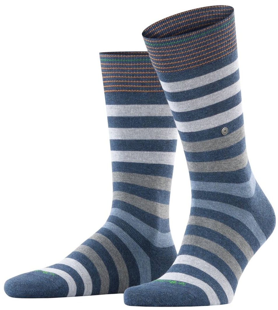 Burlington Herren Socken - Blackpool, Baumwolle, Streifen, Logo, One Size Grau/Blau