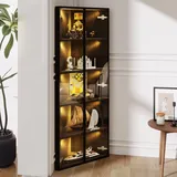 Merax LED Glasvitrine 62 x 35 x 160 cm, Eckvitrine aus gehärtetem Glas mit Türen, Staubgeschützter Vitrinenschrank mit LED-Beleuchtung, für Wohnzimmer Büro Sammlungen, Schwarz