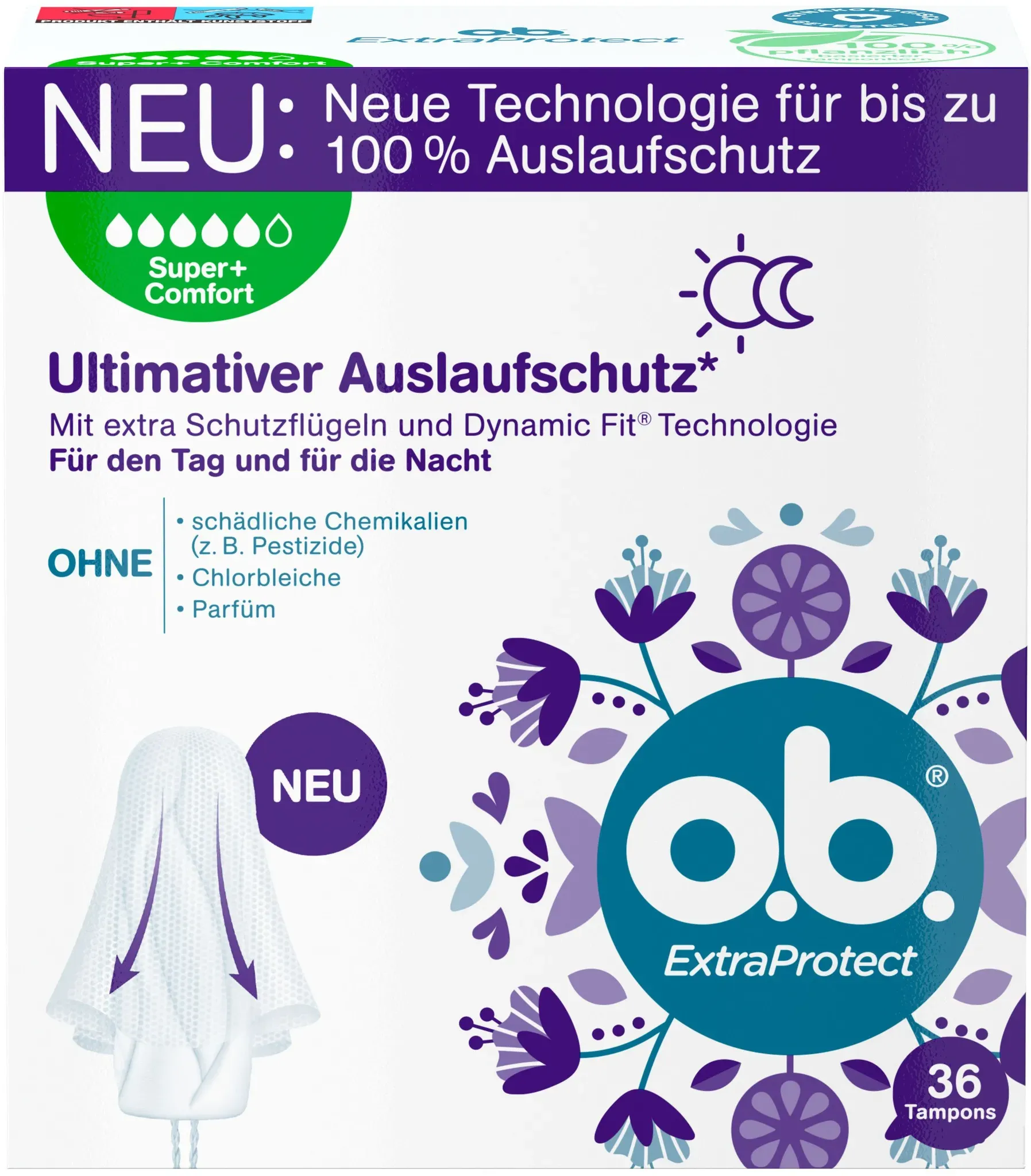 Max 40 o.b. ExtraProtect Super+ Comfort, Tampons für sehr starke Tage mit Dynamic Fit Technologie & extra Schutzflügeln, für ultimativen Auslaufschutz