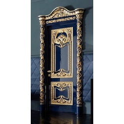 Casa Padrino Luxus Barock Wohnungstür Royal Blau / Gold - Prunkvolle Massivholz Tür mit Rahmen - Luxus Möbel im Barockstil - Barock Möbel - Hotel Möbel - Barock Einrichtung - Edel & Prunkvoll