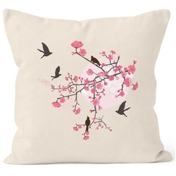 Autiga Dekokissen Kissenbezug Kirschblüten Vögel Vogel Blumen Blüten Flower Cherry Tree Birds 40×40 Baumwolle Autiga® beige