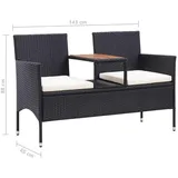 vidaXL Gartenbank 143 x 65 x 88 cm schwarz inkl. Teetisch