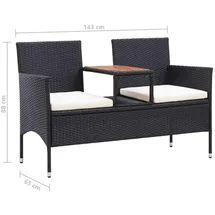 vidaXL Gartenbank 143 x 65 x 88 cm schwarz inkl. Teetisch