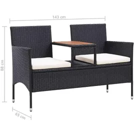 vidaXL Gartenbank 143 x 65 x 88 cm schwarz inkl. Teetisch