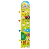 GoKi 60666 - Willkommen auf unserem Bauernhof Messlatte aus Holz, 90-140cm für Kinder inkl. 4 bunten Klammern, Hof, Traktor und Tiere – Wachstumsmesser, 5er Set, ab 1 Jahr