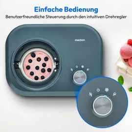 Medion Eismaschine mit Kompressor (selbstkühlend, geeignet für die Zubereitung von Eiscreme, Frozen Yoghurt & Sorbet, 1 L, 1 bowls, Blue, 60 min, Aluminium