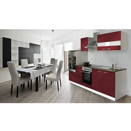 Respekta Küchenzeile Malia E-Geräte 270 cm mit Glaskeramikkochfeld rot/weiß