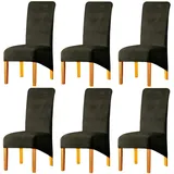 LANSHENG Samt Stuhlhussen 6er Set, Abnehmbare Waschbar Stuhlbezug, Stretch Stuhlhussen für Esszimmerstühle Haus Küche Restaurant (Grün Grau,6er Set)