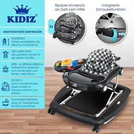 Kidiz KIDIZ® 4in1 Lauflernhilfe Babywalker Spiel- und Lauflernwagen Gehfrei - Schaukelfunktion Babywippe mit Rollen, Licht, Musik ,Spielecenter Esstisch Laufstuhl Laufhilfe babys ab 6 Monaten Klappbar