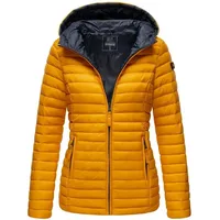Marikoo Damen Steppjacke Übergangsjacke gesteppte Jacke mit Kapuze Frühjahr Stepp B857 [B857-Asr-Gelb-Gr.XS] - XS