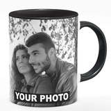 Fototasse Tasse mit eigenem Foto & Text Tassendruck personalisiert Geschenk Schwarze Tasse mit Schwarz-Weiß Foto [117]