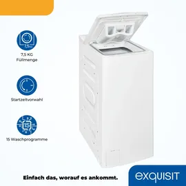 GGV Exquisit Exquisit Waschmaschine 7,5kg, Toplader, Waschmaschine schmal, Energieklasse A, 1200 U/Min, Startzeitvorwahl, Kurzprogramm, LTO51207-030A weiss