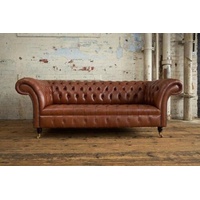 JVmoebel 3-Sitzer Chesterfield Polster Sofas Design Luxus Couch 100% Leder Sofort, Made in Europa braun