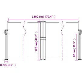 vidaXL Seitenmarkise 120 x 1200 cm grau Polyester