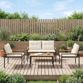 vidaXL Gartenmöbel-Set 4 Stk. Cremeweiß Poly-Rattan