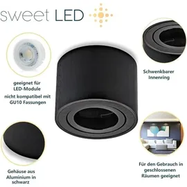 Sweet Led Aufbaustrahler Flach 50mm Alu 230V 4x Aufbauspots schwarz rund Deckenleuchte Ø Schwarz