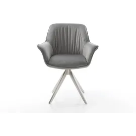 DeLife Esszimmerstuhl Keila-Flex mit Armlehnen Samt Grau Kreuzgestell kantig Edelstahl, Esszimmerstühle