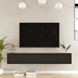 [en.casa] Lapinlahti TV-Lowboard 180 x 29,5 x 31,5 cm Eiche/Schwarz Holz, Spanplatte