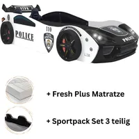 Aileenstore Autobett "Police" + Sportsitze Spielbett für Kinder 90x200 inkl. Lattenrost und Fresh Plus Matratze