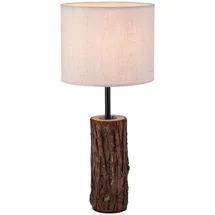 just light. Tischleuchte Beistelllampe Tischlampe Schlafzimmerlampe Holzdekor Stoff H 58 cm