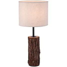 just light. Tischleuchte Beistelllampe Tischlampe Schlafzimmerlampe Holzdekor Stoff H 58 cm