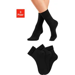 Umschlagsocken LAVANA, Damen, Gr. 39-42, schwarz (3x schwarz), Wolle, unifarben, elastisch, Socken, fein gestrickt mit 53% Wolle