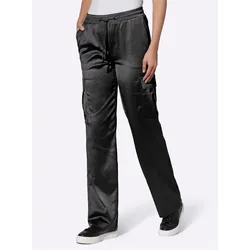 Cargohose HEINE, Damen, Gr. 42, Normalgrößen, schwarz, 97% Polyester, 3% Elasthan, unifarben, Hosen