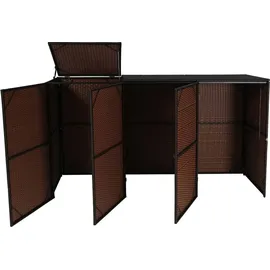 Mendler 3er-Mülltonnenverkleidung HWC-E25, Mülltonnenbox Mülltonnenabdeckung, Poly-Rattan 3x120l ~ braun