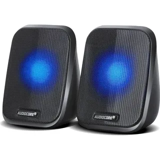 Audiocore AC835 2.0 Stereo-Lautsprecher mit LED-Hintergrundbeluchtung für PC Laptop Smartphone 2x3W RMS USB AUX Kompakt