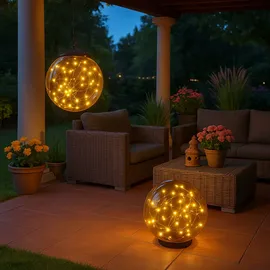 GLOBO 2er Set LED Solar Kugel Deko Lampen Außen Steh Strahler Garten Balkon Hänge Leuchte rauch